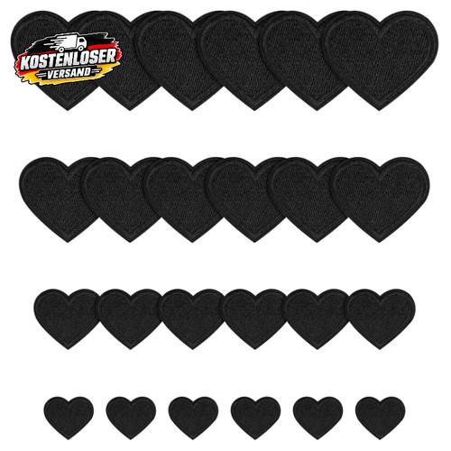 24x herz bügelpatches schwarz - herz,